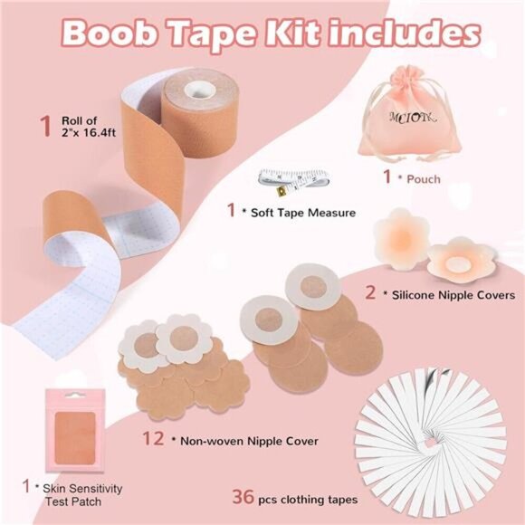Boob Tape Kit for Large Breast Lift, 2 Pcs Nipple Covers & Breathable Body - Picture 3 of 9